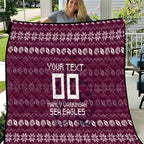 Personalized Sea Eagles Christmas Quilt Australian Rugby Fans - Pixelated Ugly Xmas Pattern Mascot Santa