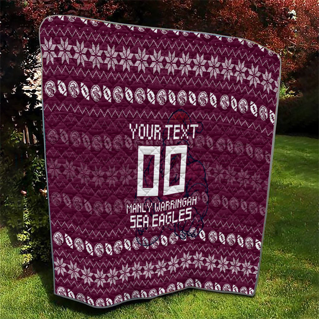 Personalized Sea Eagles Christmas Quilt Australian Rugby Fans - Pixelated Ugly Xmas Pattern Mascot Santa