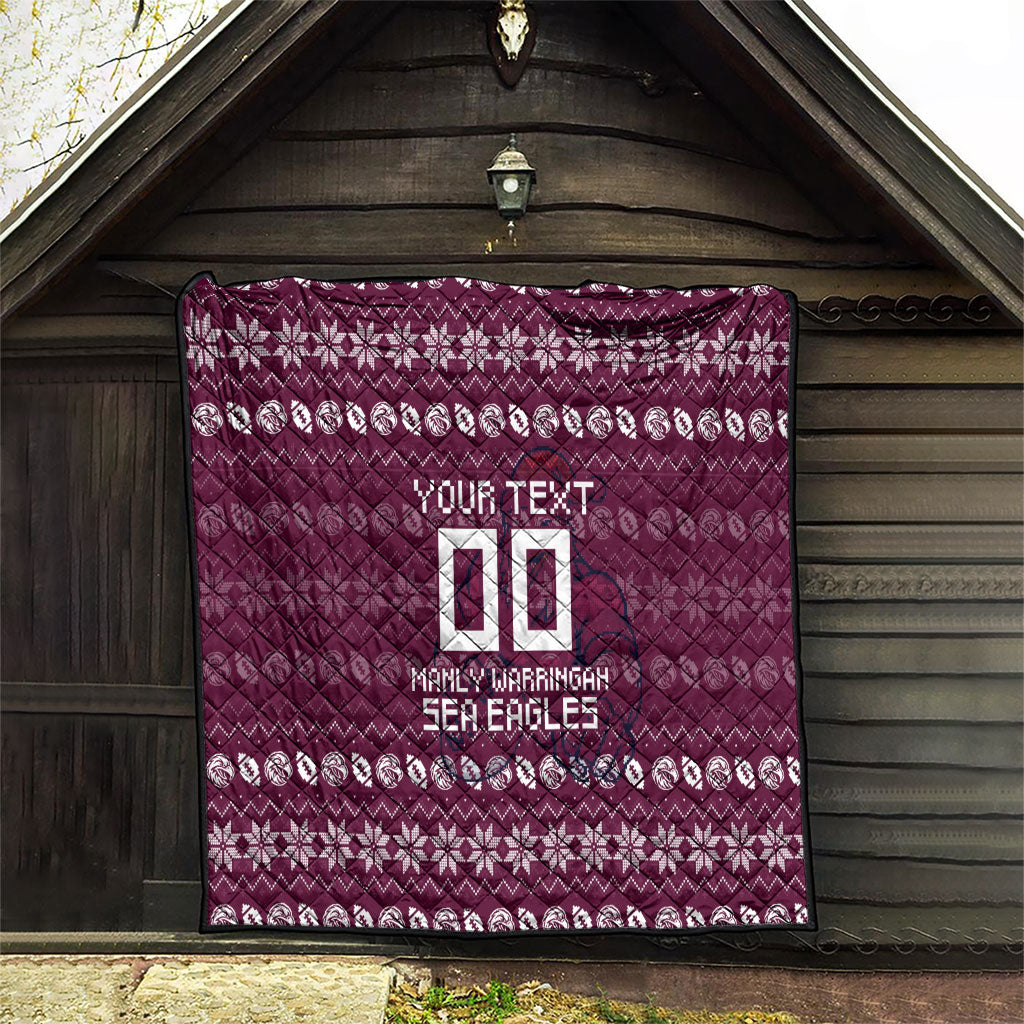 Personalized Sea Eagles Christmas Quilt Australian Rugby Fans - Pixelated Ugly Xmas Pattern Mascot Santa