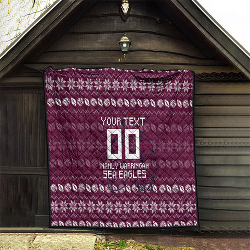 Personalized Sea Eagles Christmas Quilt Australian Rugby Fans - Pixelated Ugly Xmas Pattern Mascot Santa