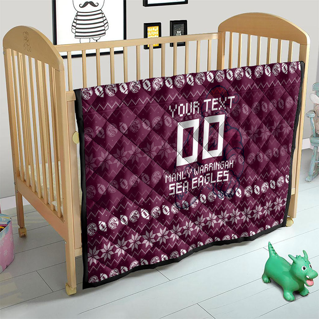Personalized Sea Eagles Christmas Quilt Australian Rugby Fans - Pixelated Ugly Xmas Pattern Mascot Santa