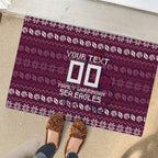 Personalized Sea Eagles Christmas Rubber Doormat Australian Rugby Fans - Pixelated Ugly Xmas Pattern Mascot Santa