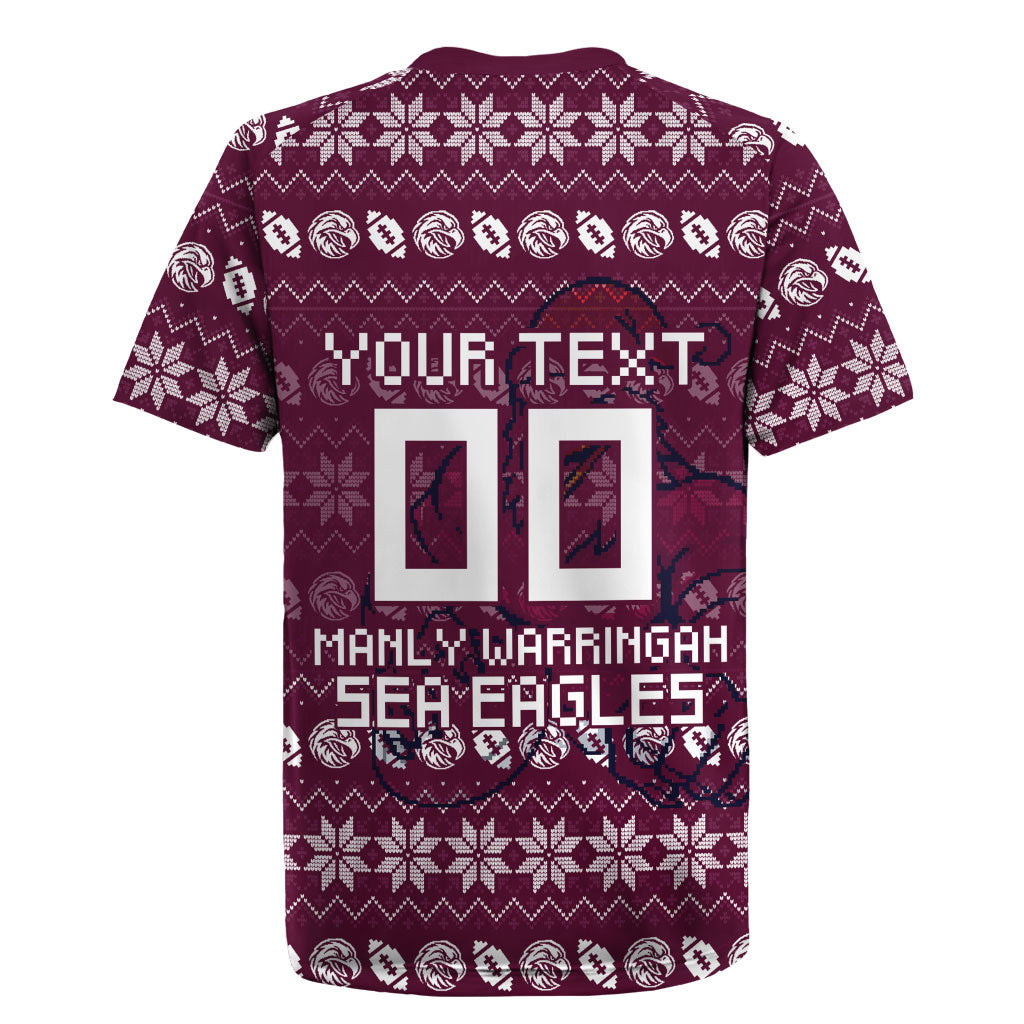 Personalized Sea Eagles Christmas Rugby Jersey Australian Rugby Fans - Pixelated Ugly Xmas Pattern Mascot Santa