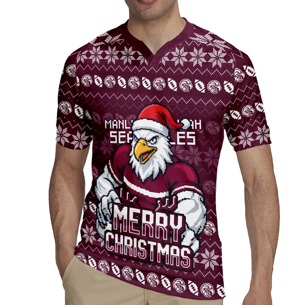 Personalized Sea Eagles Christmas Rugby Jersey Australian Rugby Fans - Pixelated Ugly Xmas Pattern Mascot Santa