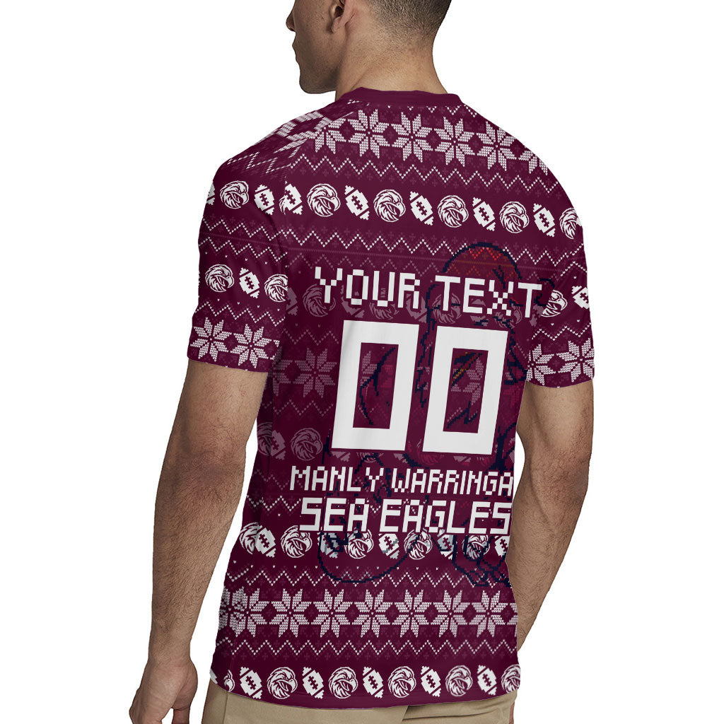 Personalized Sea Eagles Christmas Rugby Jersey Australian Rugby Fans - Pixelated Ugly Xmas Pattern Mascot Santa