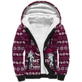 Personalized Sea Eagles Christmas Sherpa Hoodie Australian Rugby Fans - Pixelated Ugly Xmas Pattern Mascot Santa