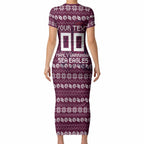 Personalized Sea Eagles Christmas Short Sleeve Bodycon Dress Australian Rugby Fans - Pixelated Ugly Xmas Pattern Mascot Santa