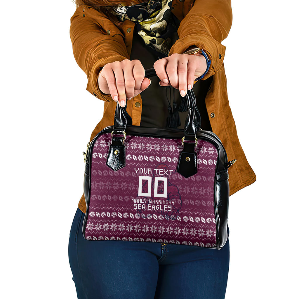 Personalized Sea Eagles Christmas Shoulder Handbag Australian Rugby Fans - Pixelated Ugly Xmas Pattern Mascot Santa