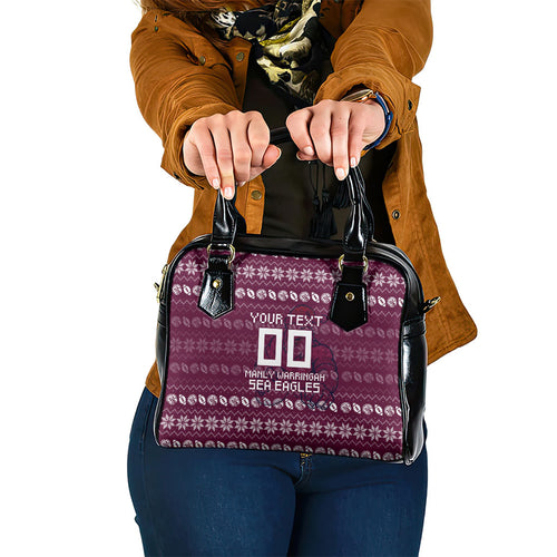 Personalized Sea Eagles Christmas Shoulder Handbag Australian Rugby Fans - Pixelated Ugly Xmas Pattern Mascot Santa