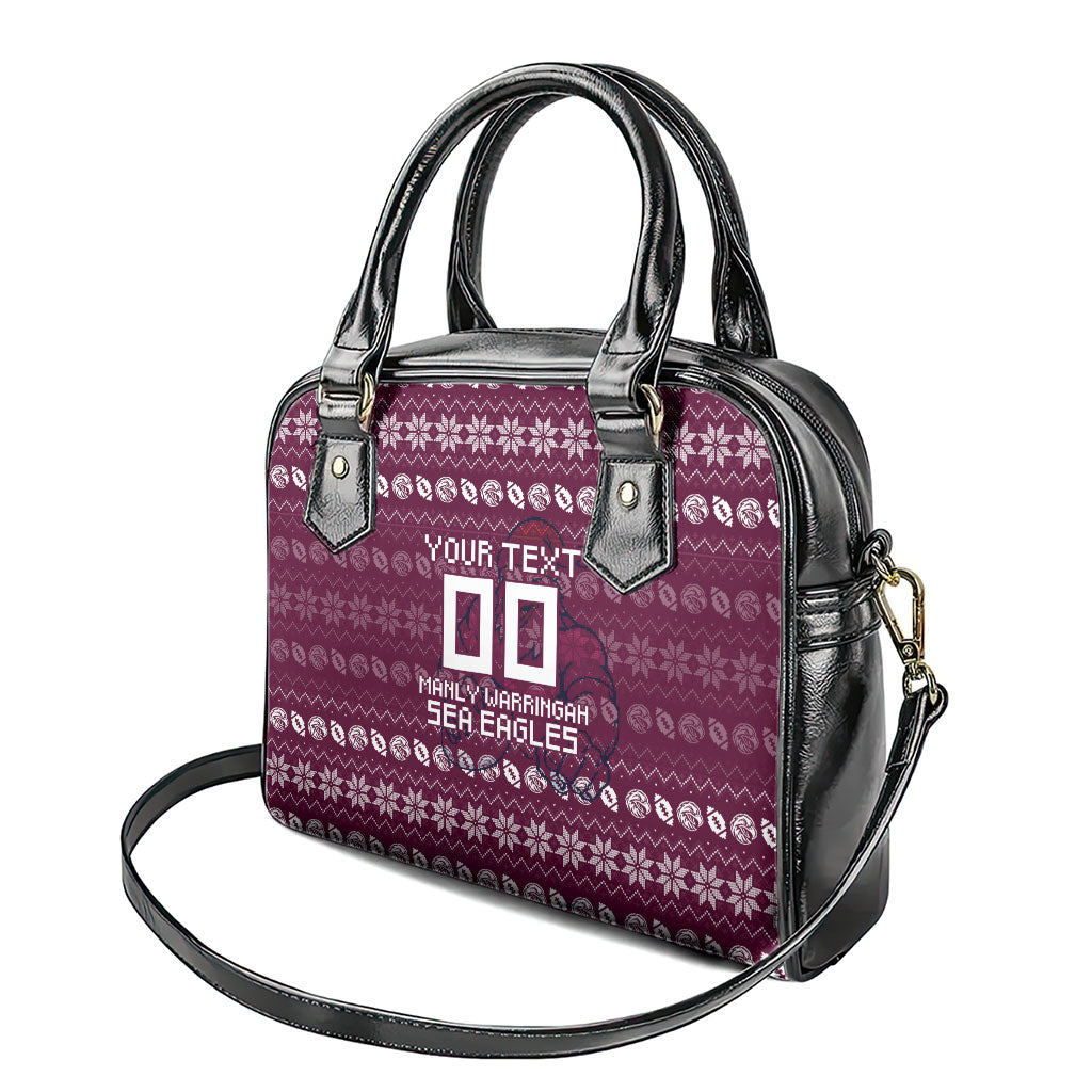 Personalized Sea Eagles Christmas Shoulder Handbag Australian Rugby Fans - Pixelated Ugly Xmas Pattern Mascot Santa