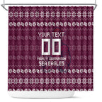 Personalized Sea Eagles Christmas Shower Curtain Australian Rugby Fans - Pixelated Ugly Xmas Pattern Mascot Santa