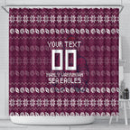 Personalized Sea Eagles Christmas Shower Curtain Australian Rugby Fans - Pixelated Ugly Xmas Pattern Mascot Santa