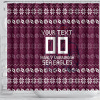 Personalized Sea Eagles Christmas Shower Curtain Australian Rugby Fans - Pixelated Ugly Xmas Pattern Mascot Santa