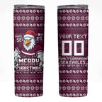 Personalized Sea Eagles Christmas Skinny Tumbler Australian Rugby Fans - Pixelated Ugly Xmas Pattern Mascot Santa