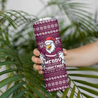 Personalized Sea Eagles Christmas Skinny Tumbler Australian Rugby Fans - Pixelated Ugly Xmas Pattern Mascot Santa