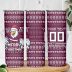 Personalized Sea Eagles Christmas Skinny Tumbler Australian Rugby Fans - Pixelated Ugly Xmas Pattern Mascot Santa