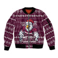 Personalized Sea Eagles Christmas Sleeve Zip Bomber Jacket Australian Rugby Fans - Pixelated Ugly Xmas Pattern Mascot Santa