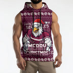 Personalized Sea Eagles Christmas Sleeveless Hoodie Australian Rugby Fans - Pixelated Ugly Xmas Pattern Mascot Santa