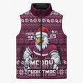 Personalized Sea Eagles Christmas Sleeveless Puffer Jacket Australian Rugby Fans - Pixelated Ugly Xmas Pattern Mascot Santa