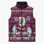 Personalized Sea Eagles Christmas Sleeveless Puffer Jacket Australian Rugby Fans - Pixelated Ugly Xmas Pattern Mascot Santa