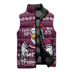 Personalized Sea Eagles Christmas Sleeveless Puffer Jacket Australian Rugby Fans - Pixelated Ugly Xmas Pattern Mascot Santa