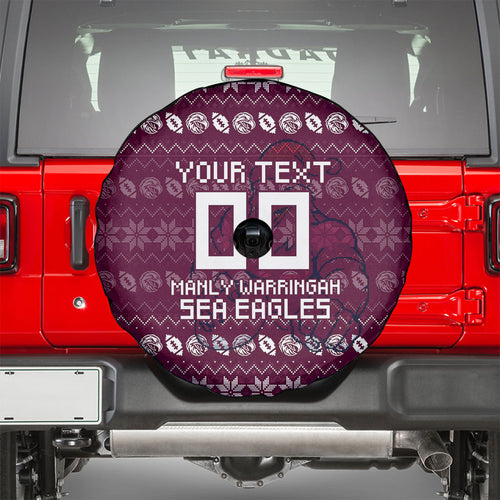 Personalized Sea Eagles Christmas Spare Tire Cover Australian Rugby Fans - Pixelated Ugly Xmas Pattern Mascot Santa
