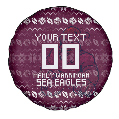 Personalized Sea Eagles Christmas Spare Tire Cover Australian Rugby Fans - Pixelated Ugly Xmas Pattern Mascot Santa
