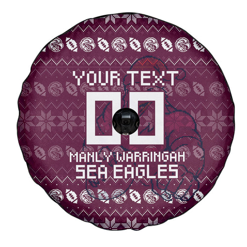 Personalized Sea Eagles Christmas Spare Tire Cover Australian Rugby Fans - Pixelated Ugly Xmas Pattern Mascot Santa