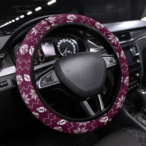 Sea Eagles Christmas Steering Wheel Cover Australian Rugby Fans - Pixelated Ugly Xmas Pattern Mascot Santa
