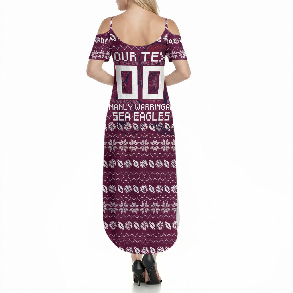 Personalized Sea Eagles Christmas Summer Maxi Dress Australian Rugby Fans - Pixelated Ugly Xmas Pattern Mascot Santa