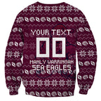 Personalized Sea Eagles Christmas Sweatshirt Australian Rugby Fans - Pixelated Ugly Xmas Pattern Mascot Santa