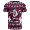 Personalized Sea Eagles Christmas T Shirt Australian Rugby Fans - Pixelated Ugly Xmas Pattern Mascot Santa