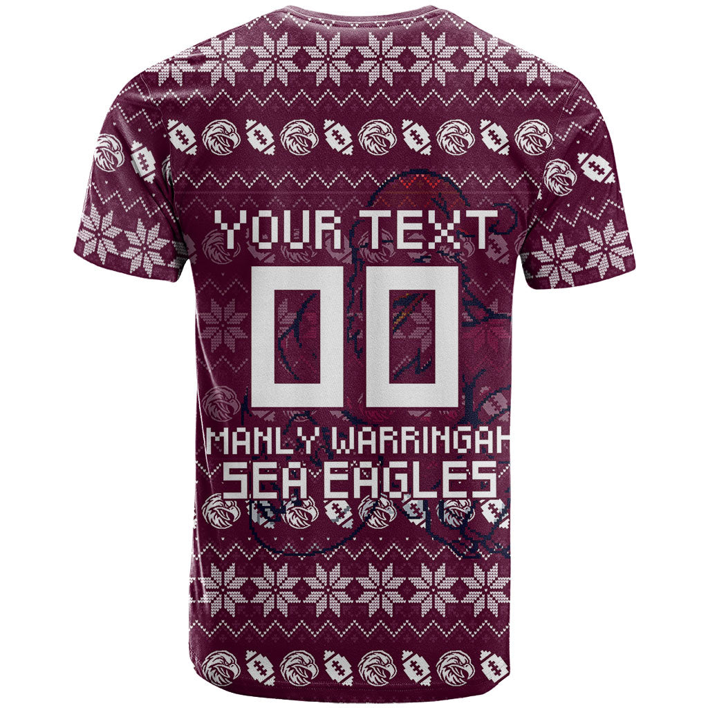 Personalized Sea Eagles Christmas T Shirt Australian Rugby Fans - Pixelated Ugly Xmas Pattern Mascot Santa