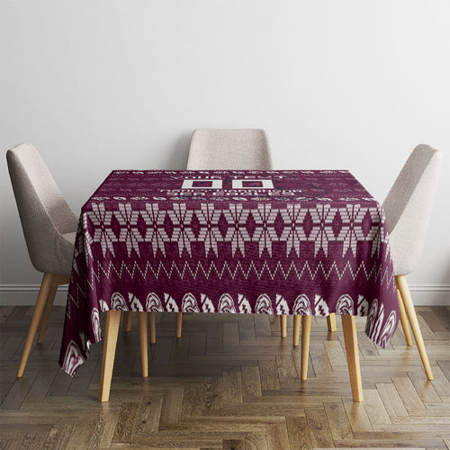 Personalized Sea Eagles Christmas Tablecloth Australian Rugby Fans - Pixelated Ugly Xmas Pattern Mascot Santa