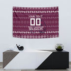 Personalized Sea Eagles Christmas Tapestry Australian Rugby Fans - Pixelated Ugly Xmas Pattern Mascot Santa