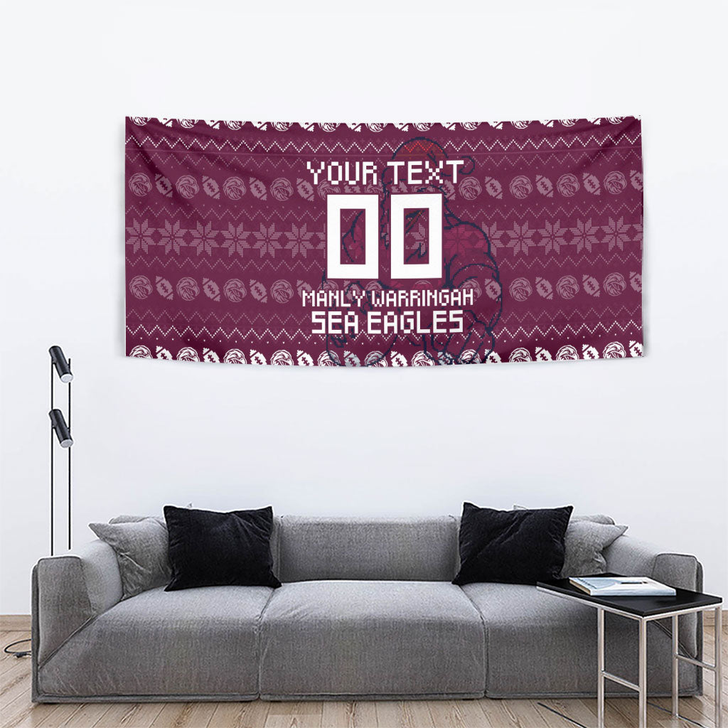 Personalized Sea Eagles Christmas Tapestry Australian Rugby Fans - Pixelated Ugly Xmas Pattern Mascot Santa
