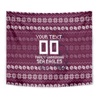 Personalized Sea Eagles Christmas Tapestry Australian Rugby Fans - Pixelated Ugly Xmas Pattern Mascot Santa