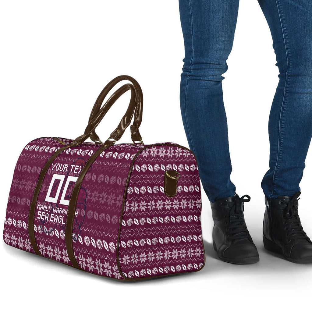 Personalized Sea Eagles Christmas Travel Bag Australian Rugby Fans - Pixelated Ugly Xmas Pattern Mascot Santa