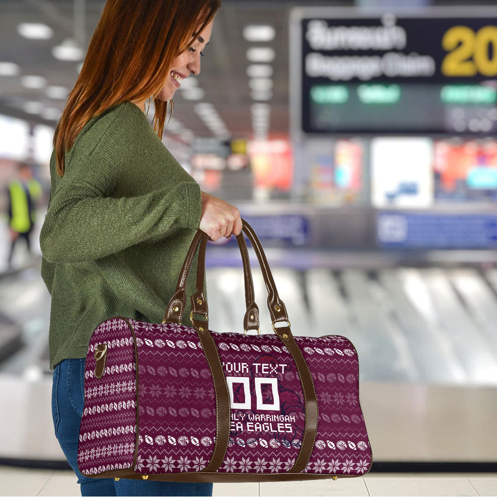Personalized Sea Eagles Christmas Travel Bag Australian Rugby Fans - Pixelated Ugly Xmas Pattern Mascot Santa