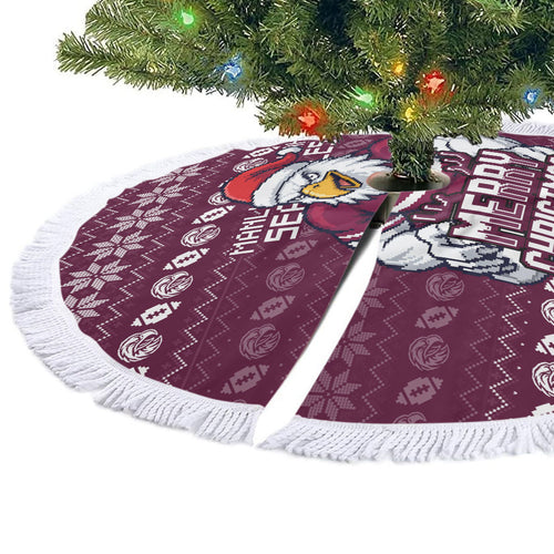 Sea Eagles Christmas Tree Skirt Australian Rugby Fans - Pixelated Ugly Xmas Pattern Mascot Santa