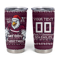 Personalized Sea Eagles Christmas Tumbler Cup Australian Rugby Fans - Pixelated Ugly Xmas Pattern Mascot Santa