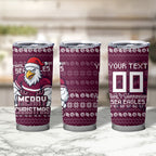 Personalized Sea Eagles Christmas Tumbler Cup Australian Rugby Fans - Pixelated Ugly Xmas Pattern Mascot Santa