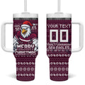 Personalized Sea Eagles Christmas Tumbler With Handle Australian Rugby Fans - Pixelated Ugly Xmas Pattern Mascot Santa