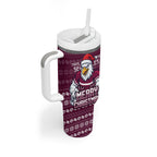 Personalized Sea Eagles Christmas Tumbler With Handle Australian Rugby Fans - Pixelated Ugly Xmas Pattern Mascot Santa