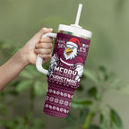 Personalized Sea Eagles Christmas Tumbler With Handle Australian Rugby Fans - Pixelated Ugly Xmas Pattern Mascot Santa