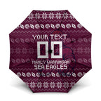 Personalized Sea Eagles Christmas Umbrella Australian Rugby Fans - Pixelated Ugly Xmas Pattern Mascot Santa