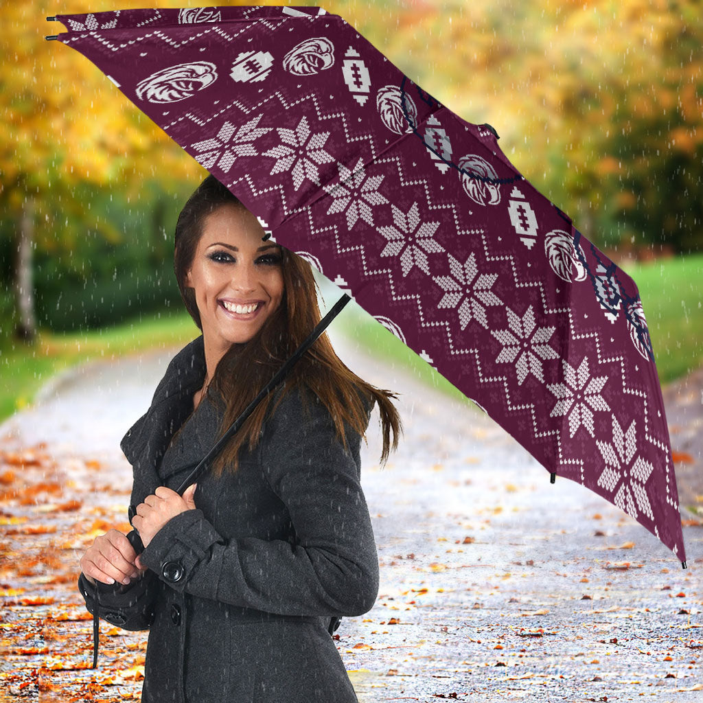 Personalized Sea Eagles Christmas Umbrella Australian Rugby Fans - Pixelated Ugly Xmas Pattern Mascot Santa