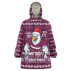 Personalized Sea Eagles Christmas Wearable Blanket Hoodie Australian Rugby Fans - Pixelated Ugly Xmas Pattern Mascot Santa