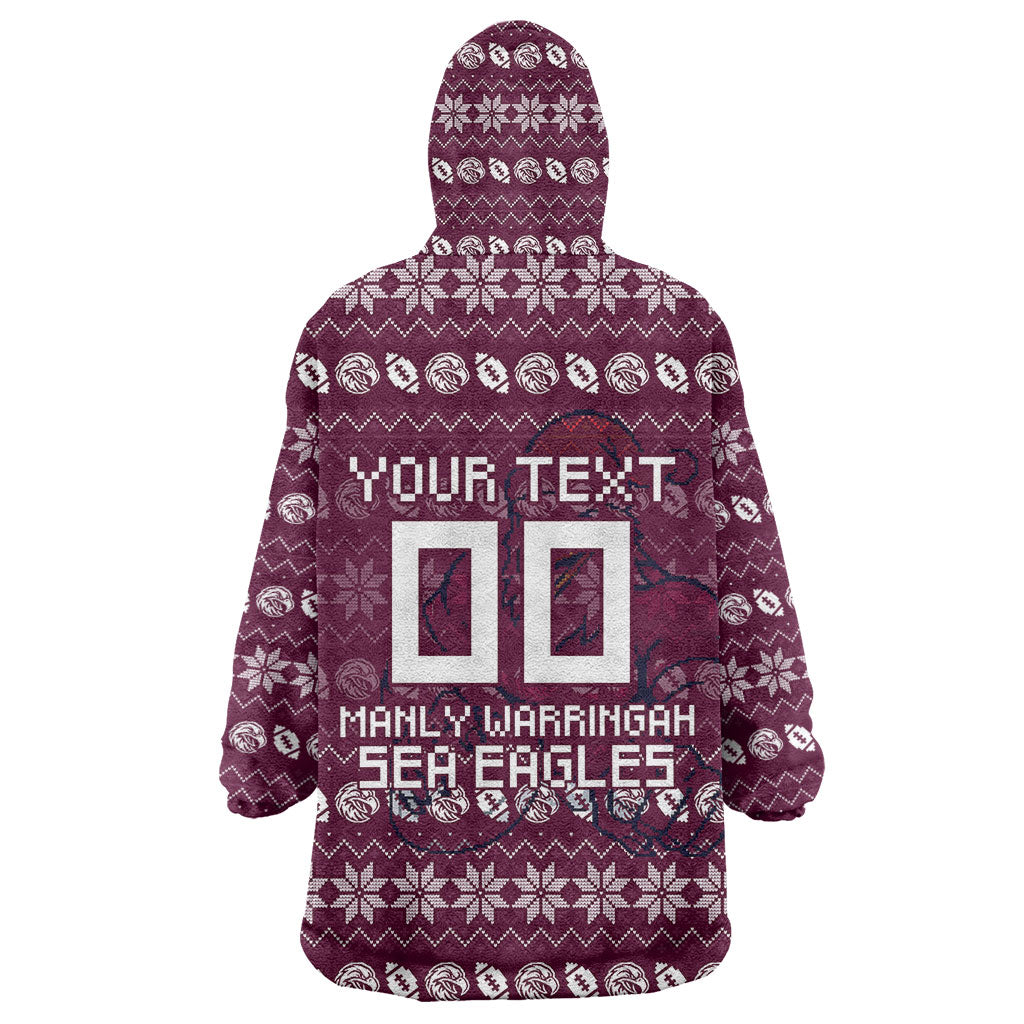 Personalized Sea Eagles Christmas Wearable Blanket Hoodie Australian Rugby Fans - Pixelated Ugly Xmas Pattern Mascot Santa
