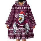 Personalized Sea Eagles Christmas Wearable Blanket Hoodie Australian Rugby Fans - Pixelated Ugly Xmas Pattern Mascot Santa